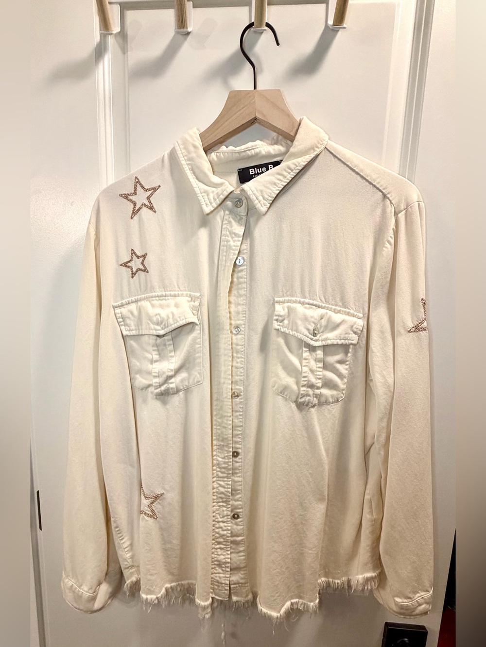Women’s boutique Cream Star Embroidered Button-Up Shirt